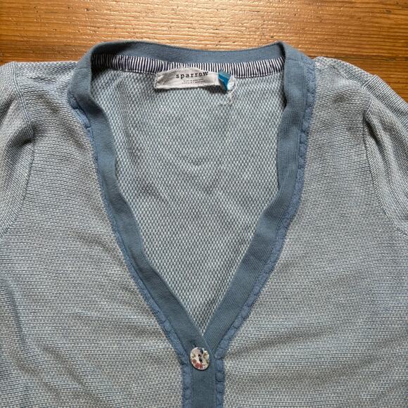 Sparrow blue white cottage floral button cardigan sweater SIZE M - Picture 2 of 7